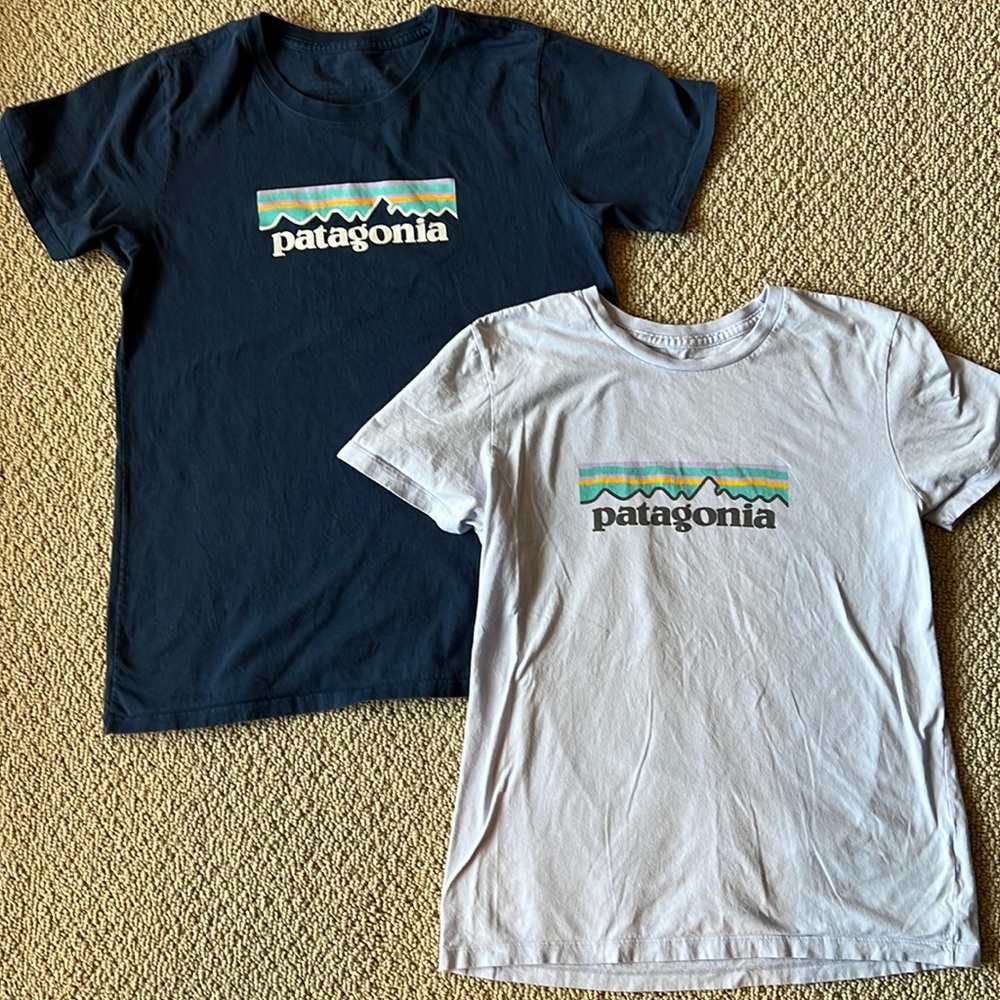 Patagonia… Two ladies T-shirts light lavender a XS and the blue is a size small